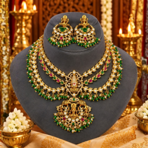 Venkateswara Green Stone Bridal Necklace Set