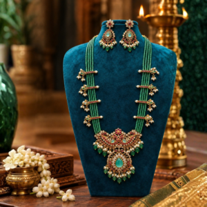 Green Emerald Designer Long Necklace Set