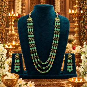 Green Bead Long Necklace Set
