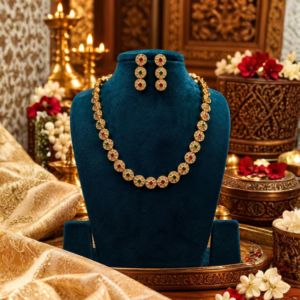 Ruby Emerald Round Necklace Set