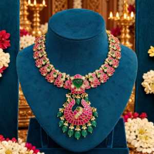 Ruby Emerald Peacock Necklace