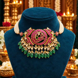 Ruby Emerald Peacock Necklace Set