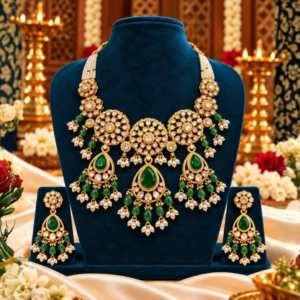 Emerald Pearl Bridal Necklace Set
