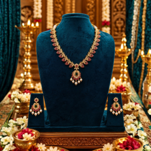 Ruby & Emerald Pearl Necklace Set