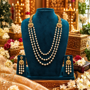 Pearl Long Necklace Set with Design