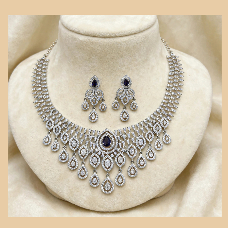 Gold-Plated Lakshmi Devi 3-Layer Long Haram Necklace Set with White CZ, Ruby Pink & Emerald Green Stones and Pearl Drops - With Matching Earrings (Copy)